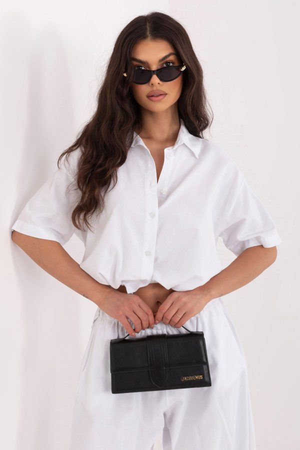 White Short Sleeve Shirt in Shirts For Women with Cotton