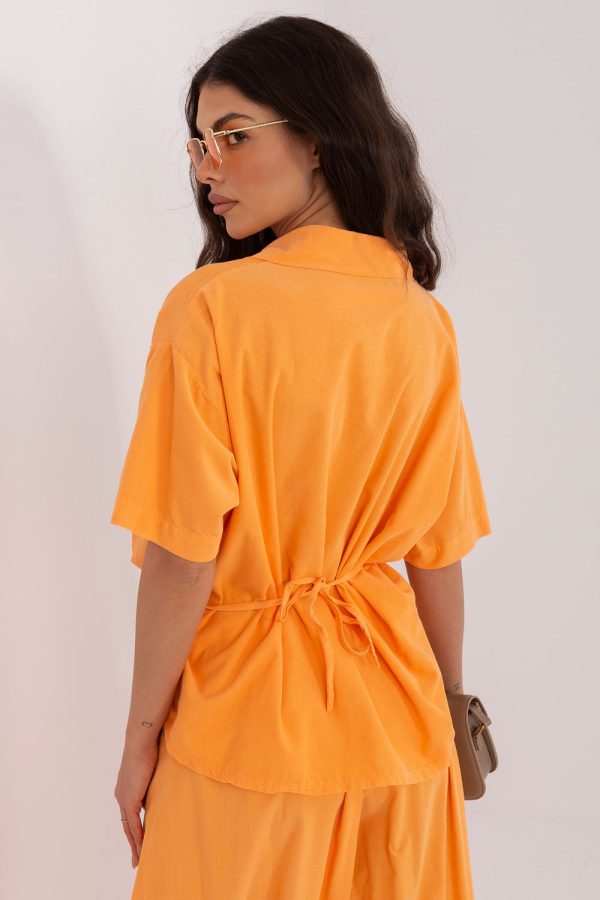 Orange Short Sleeve Shirt in Shirts For Women with Cotton