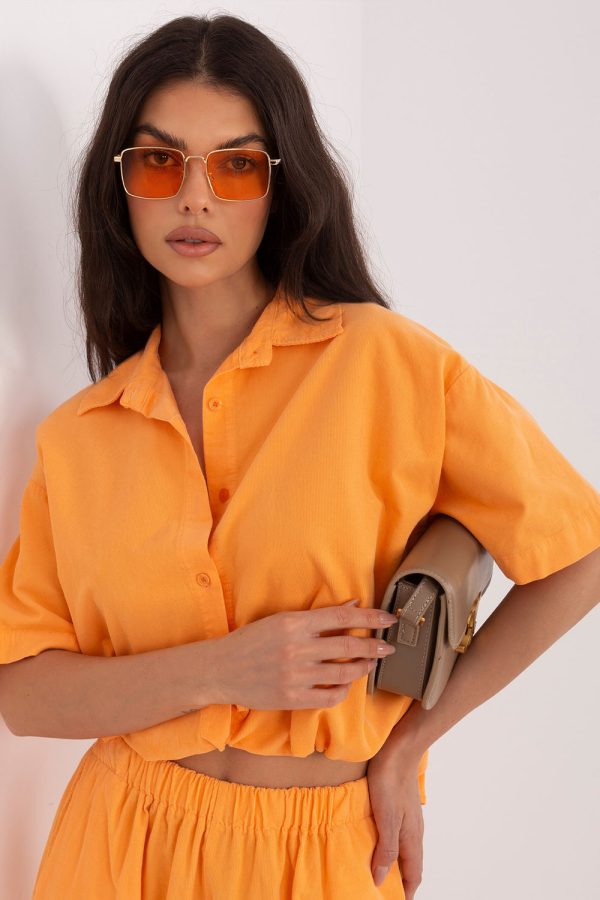 Orange Short Sleeve Shirt in Shirts For Women with Cotton