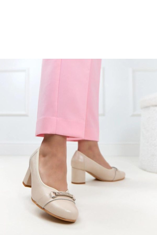Beige Block Heel Pumps in High Heel Pumps with Fabric, Footbed and Heel Height