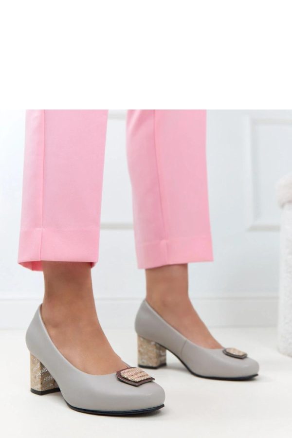 Grey Block Heel Pumps...Fabric, Footbed and Heel Height