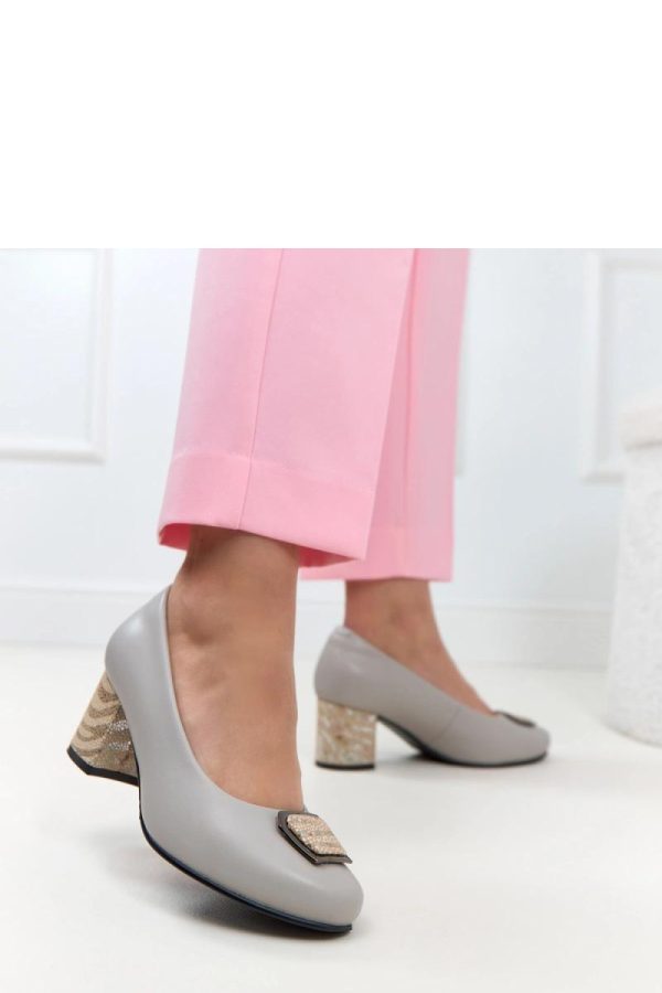 Grey Block Heel Pumps...Fabric, Footbed and Heel Height