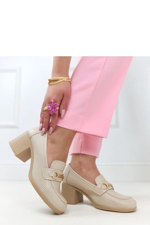 Beige Heel Pumps.Fabric, Footbed and Heel Height