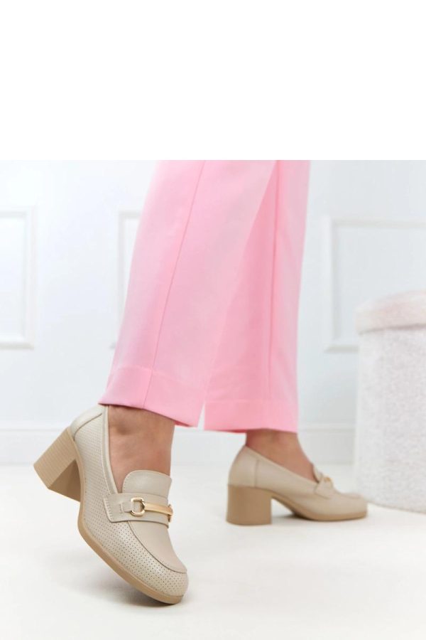Beige Heel Pumps.Fabric, Footbed and Heel Height