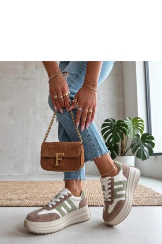 Beige Platform Sneakers in Women`s Athletic Shoes, Trainers, Sneakers with Fabric, Footbed and Platform Height