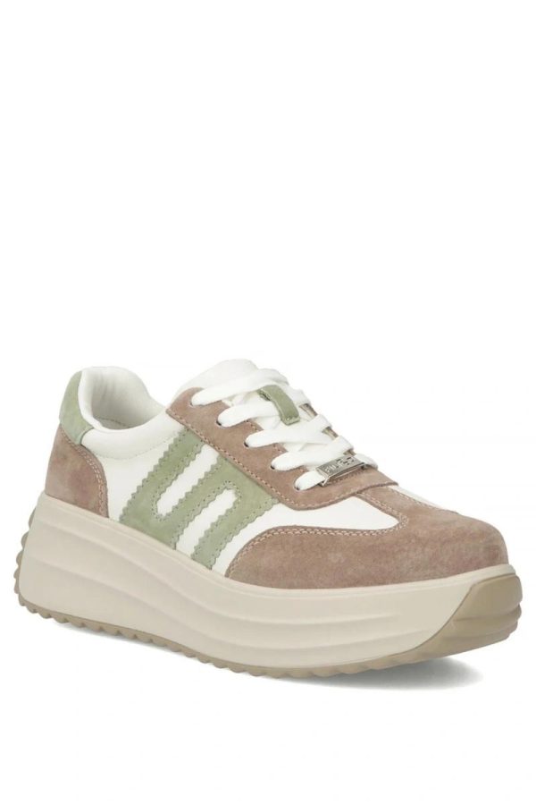 Beige Platform Sneakers in Women`s Athletic Shoes, Trainers, Sneakers with Fabric, Footbed and Platform Height