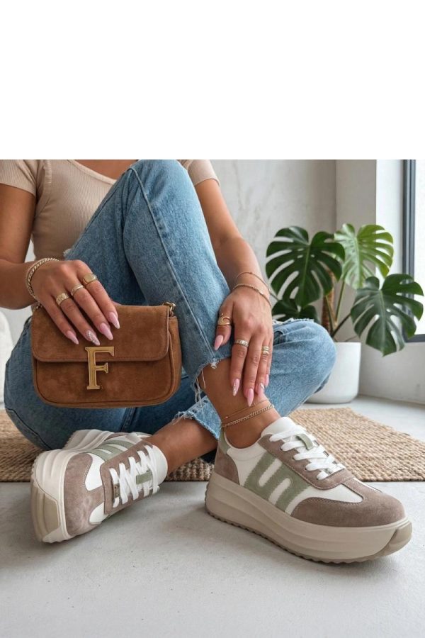 Beige Platform Sneakers in Women`s Athletic Shoes, Trainers, Sneakers with Fabric, Footbed and Platform Height