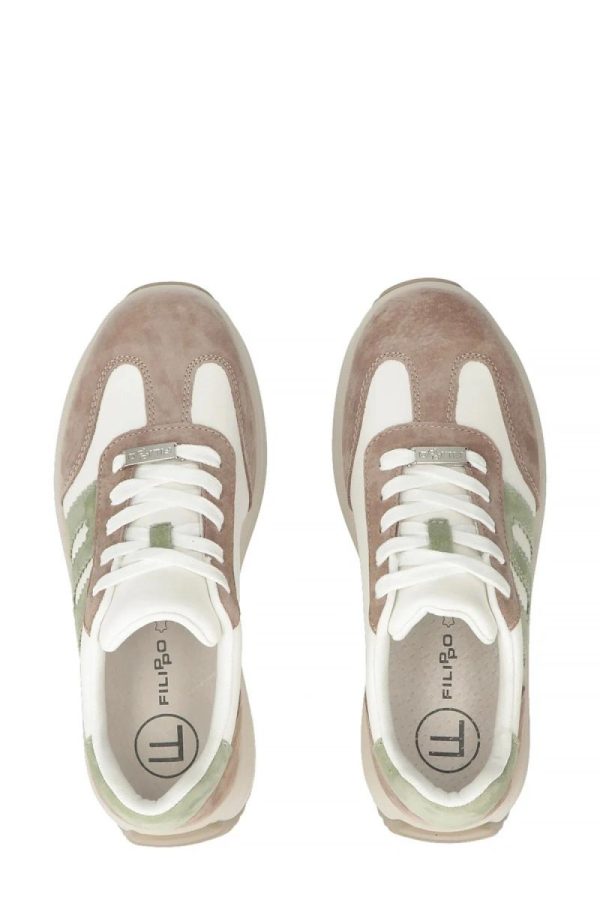 Beige Platform Sneakers in Women`s Athletic Shoes, Trainers, Sneakers with Fabric, Footbed and Platform Height