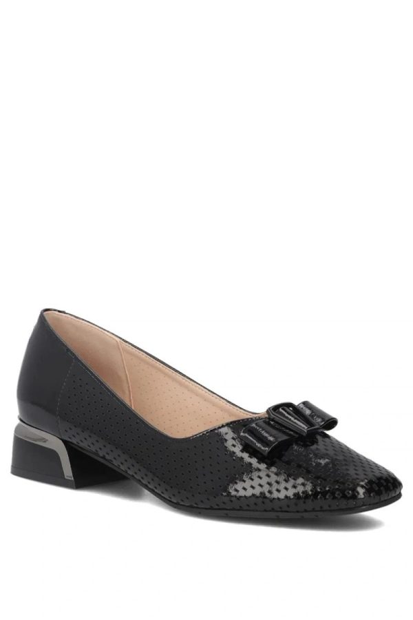Black Heel Pumps..Fabric, Footbed and Heel Height