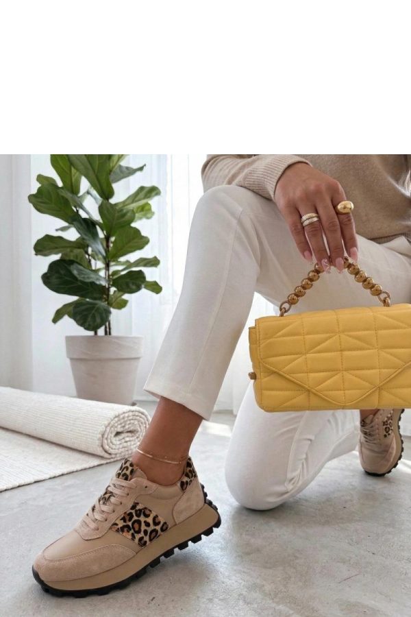 Beige Platform Sneakers in Women`s Athletic Shoes, Trainers, Sneakers with Fabric, Footbed and Platform Height