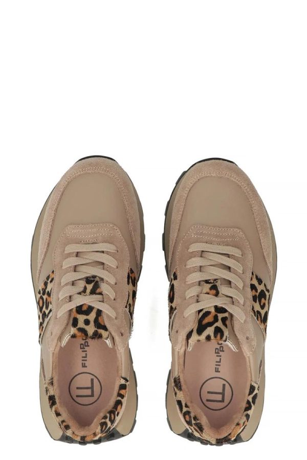 Beige Platform Sneakers in Women`s Athletic Shoes, Trainers, Sneakers with Fabric, Footbed and Platform Height