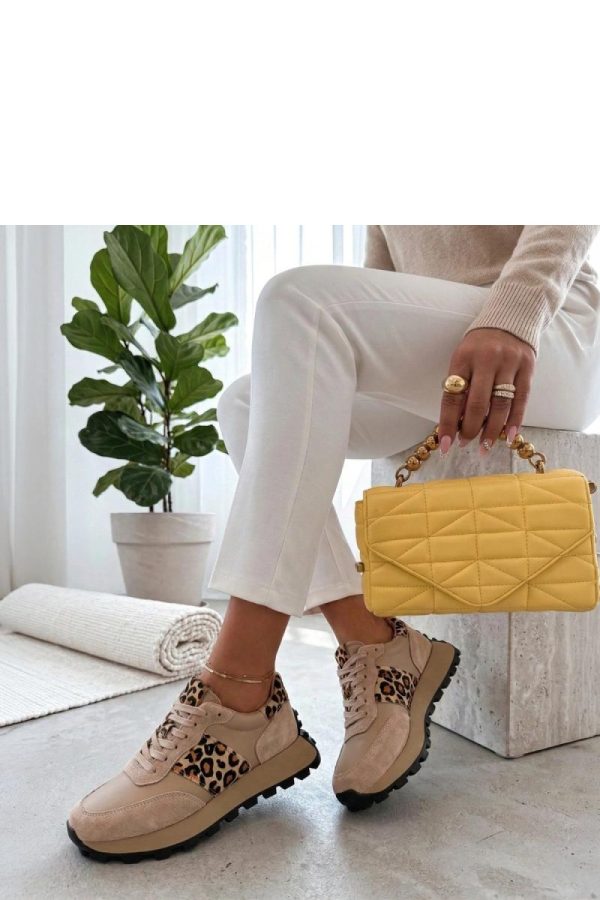 Beige Platform Sneakers in Women`s Athletic Shoes, Trainers, Sneakers with Fabric, Footbed and Platform Height