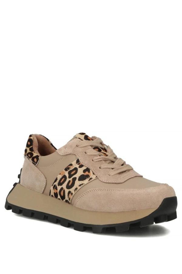 Beige Platform Sneakers in Women`s Athletic Shoes, Trainers, Sneakers with Fabric, Footbed and Platform Height