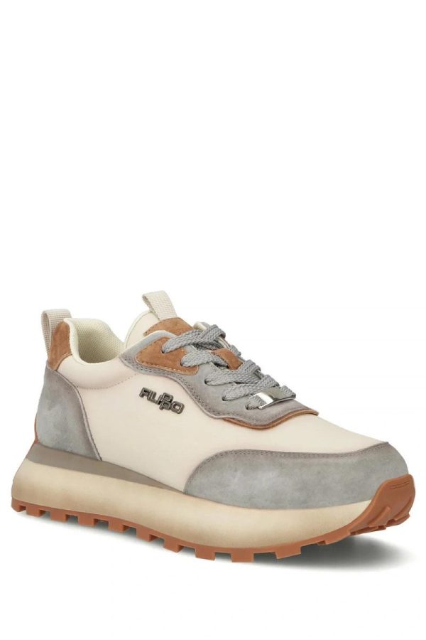 Beige Platform Sneakers in Women`s Athletic Shoes, Trainers, Sneakers with Fabric, Footbed and Platform Height