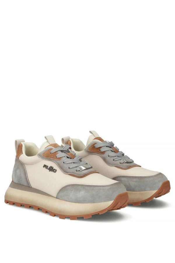 Beige Platform Sneakers in Women`s Athletic Shoes, Trainers, Sneakers with Fabric, Footbed and Platform Height