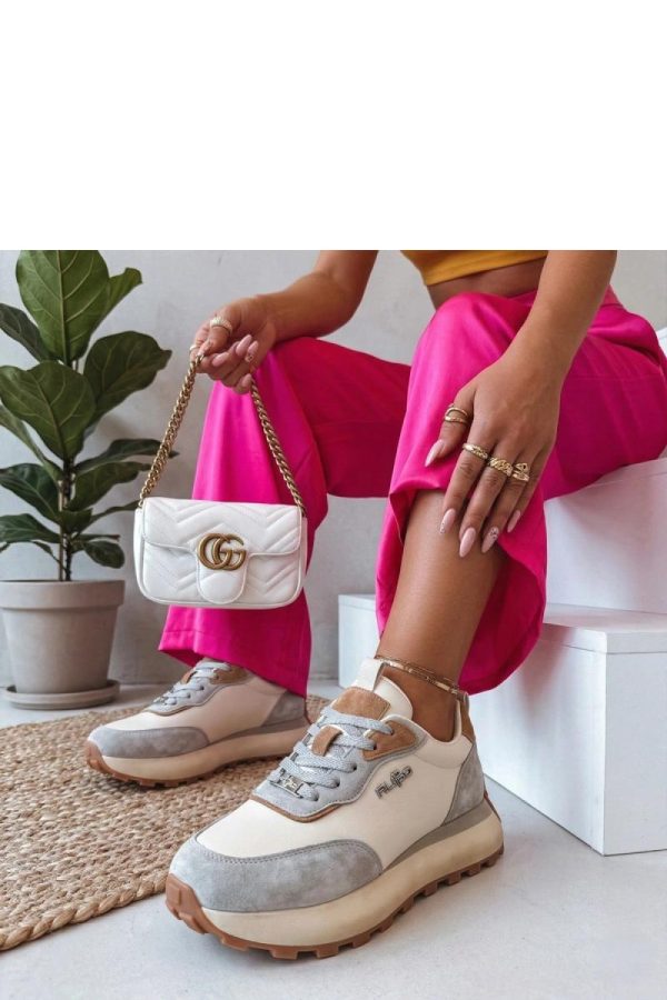 Beige Platform Sneakers in Women`s Athletic Shoes, Trainers, Sneakers with Fabric, Footbed and Platform Height