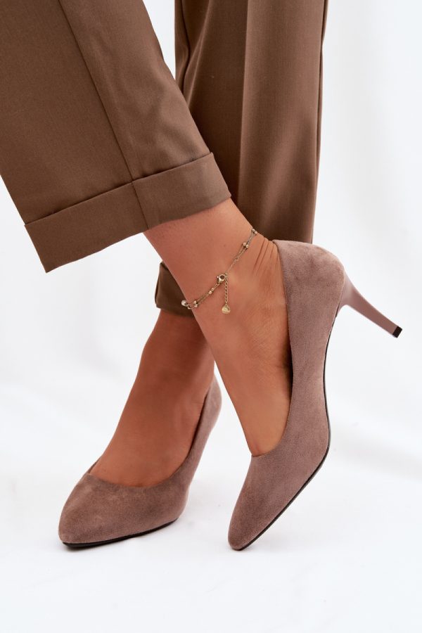 Brown High Heels in High Heels with Fabric, Footbed, Upper Height and Heel Height