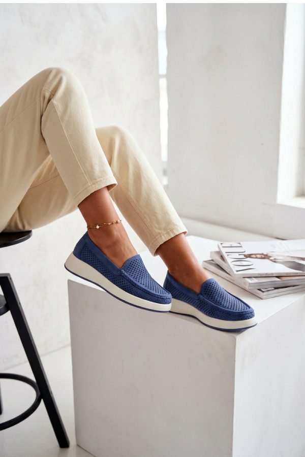 Blue Mocassin in Moccasins, Loafers with Fabric, Footbed, Upper Height and Sole Height