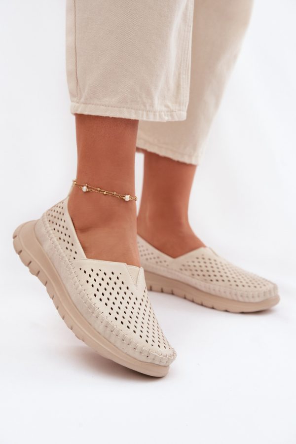 Beige Mocassin in Moccasins, Loafers with Fabric, Footbed, Upper Height and Sole Height