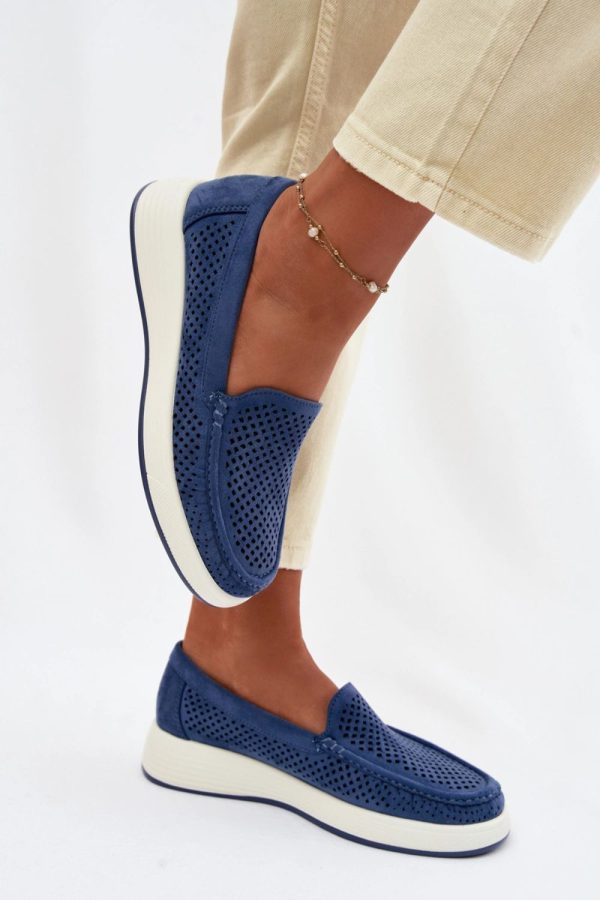 Blue Mocassin in Moccasins, Loafers with Fabric, Footbed, Upper Height and Sole Height
