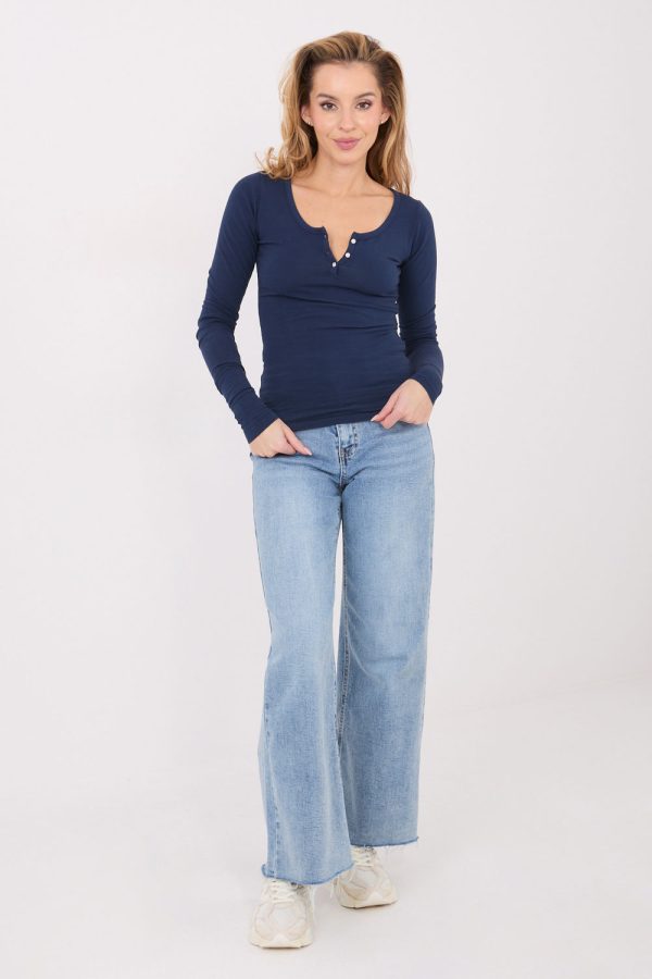 Navy Blue Blouse in Women`s Blouses, Tunics with Cotton and Spandex