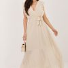 Beige Daydress in Day Dresses with Spandex, Polyester and Viscose