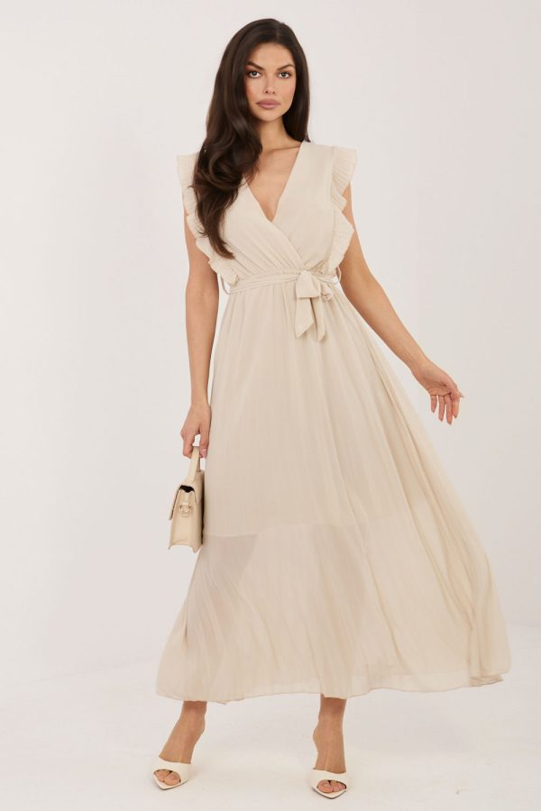 Beige Daydress in Day Dresses with Spandex, Polyester and Viscose