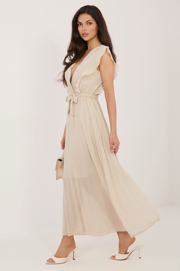 Beige Daydress in Day Dresses with Spandex, Polyester and Viscose
