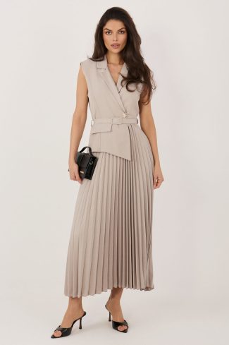 Beige Daydress in Day Dresses with Spandex, Polyester and Viscose