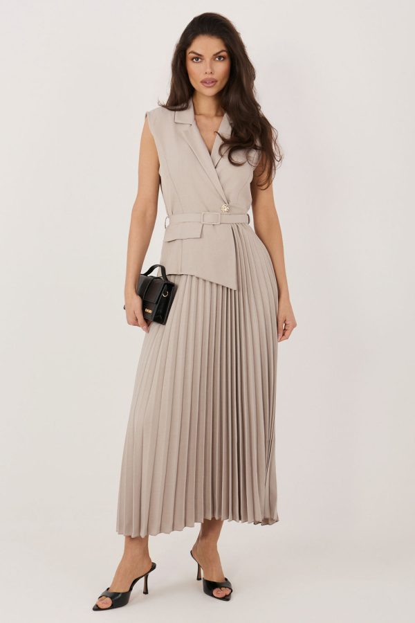 Beige Daydress in Day Dresses with Spandex, Polyester and Viscose