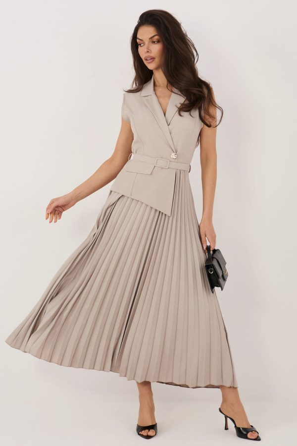 Beige Daydress in Day Dresses with Spandex, Polyester and Viscose
