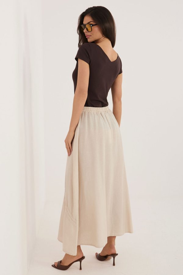 Beige Long Skirt in Skirts with Cotton, Len and Lyocel