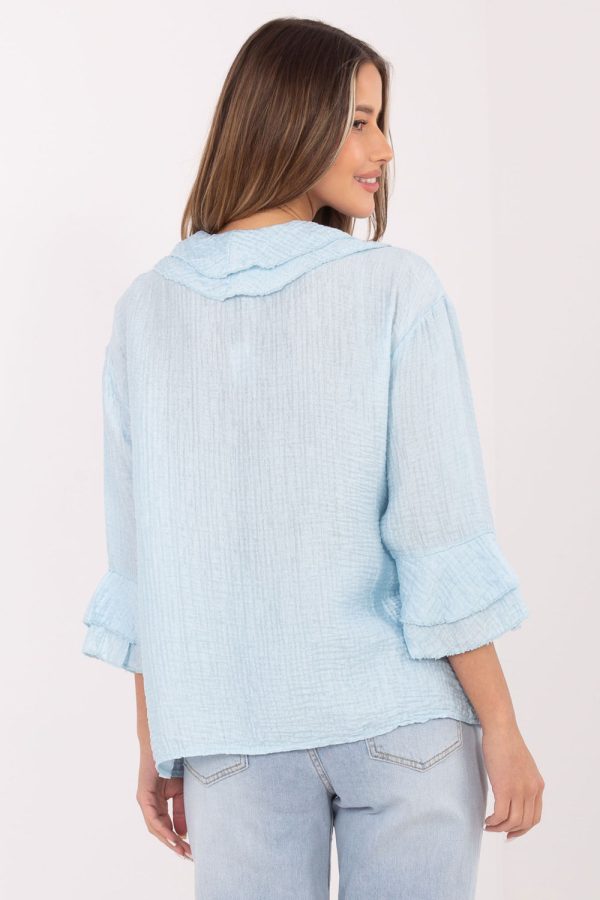 Blue Long Sleeve Shirt in Shirts For Women with Nylon and Viscose