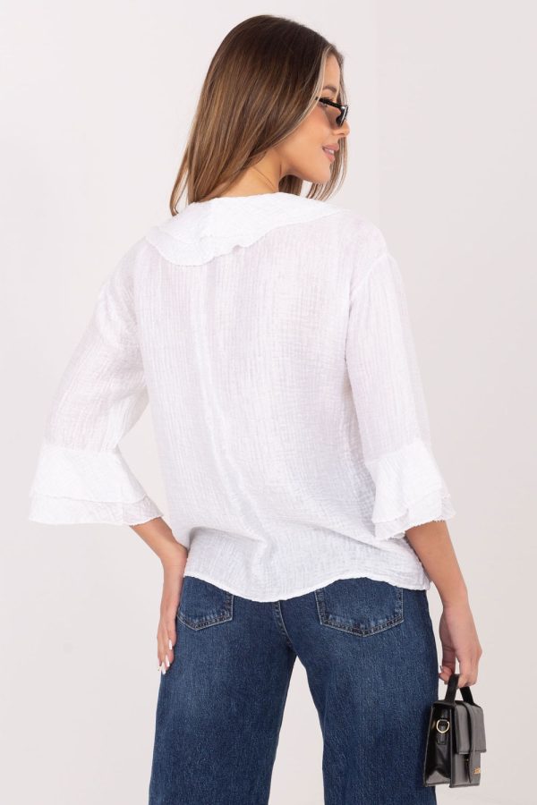White Long Sleeve Shirt in Shirts For Women with Nylon and Viscose