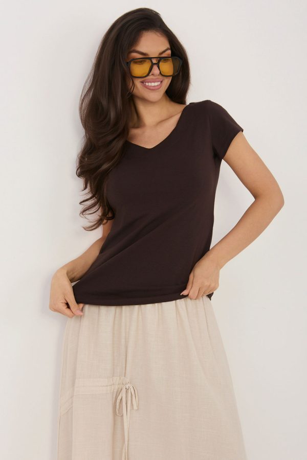 Brown Blouse in Women`s Blouses, Tunics with Cotton and Spandex