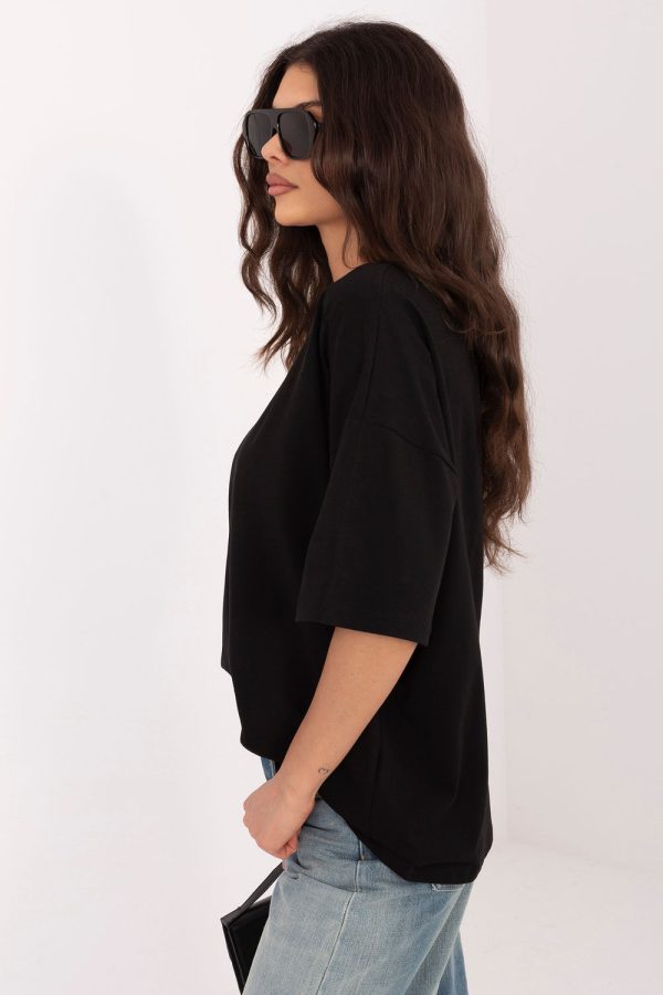 Black T-shirt in Women`s Tops, T-shirts, Singlets with Cotton and Spandex