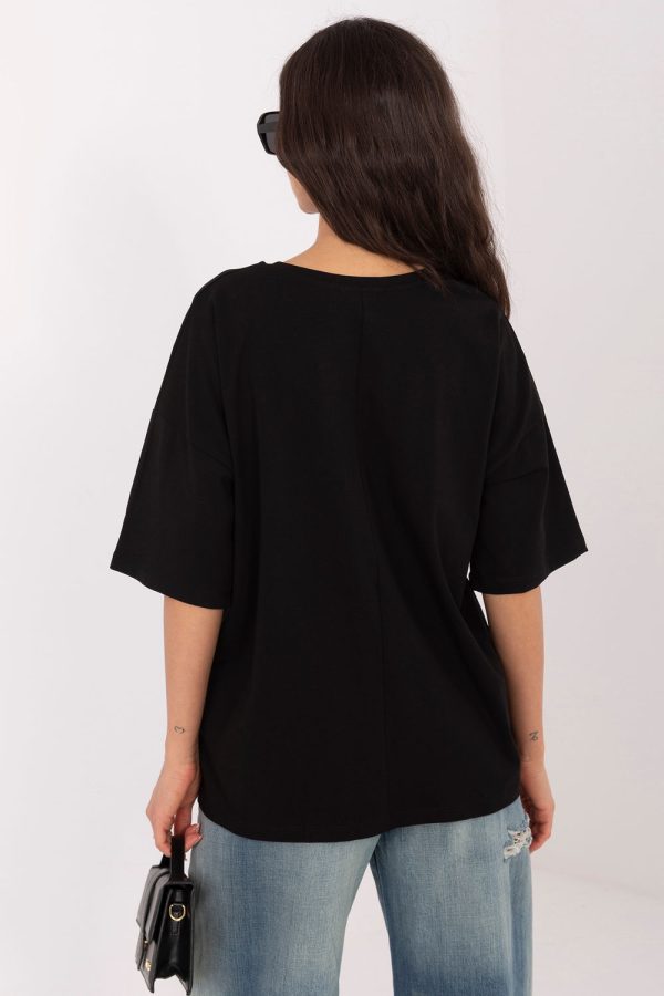 Black T-shirt in Women`s Tops, T-shirts, Singlets with Cotton and Spandex