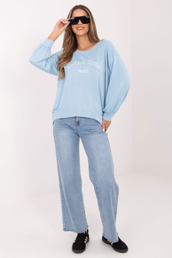 Blue Sweatshirt in Sweatshirts For Women with Spandex and Viscose