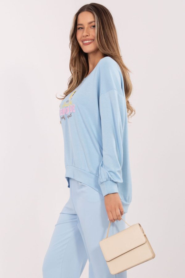 Blue Sweatshirt in Sweatshirts For Women with Spandex and Viscose
