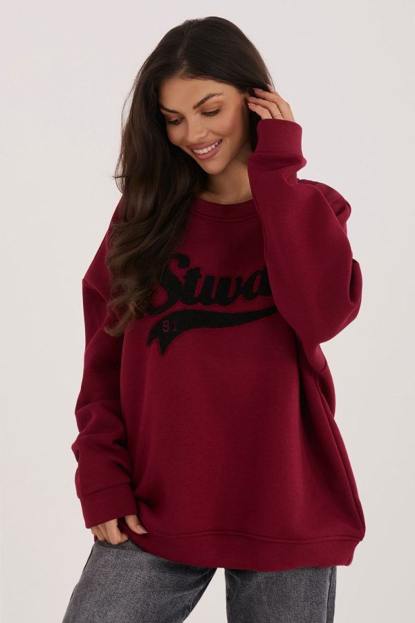 Red Sweatshirt in Sweatshirts For Women with Cotton and Spandex