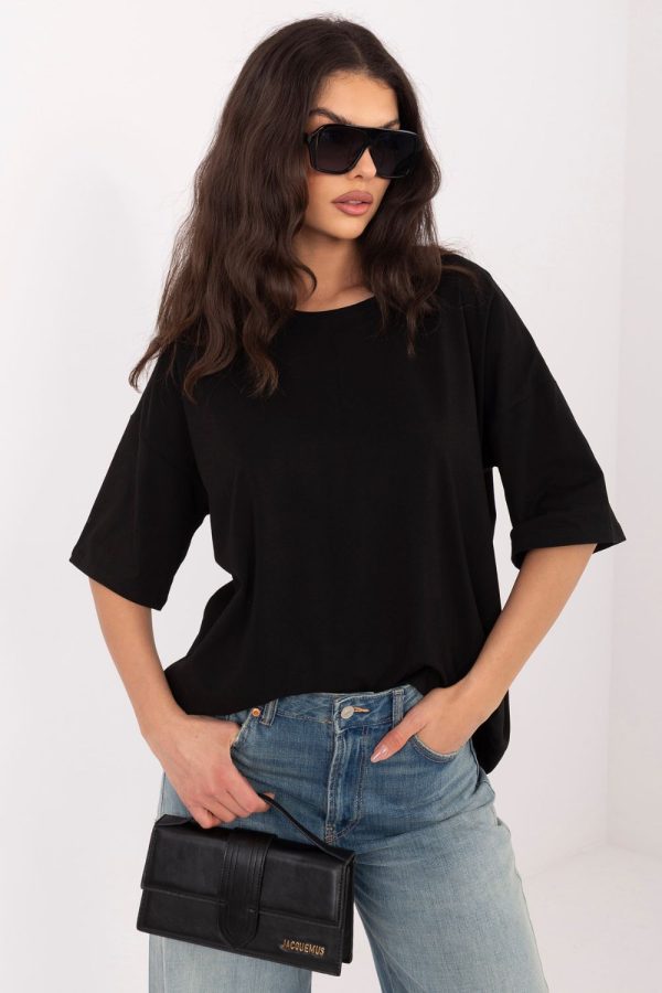 Black T-shirt in Women`s Tops, T-shirts, Singlets with Cotton and Spandex