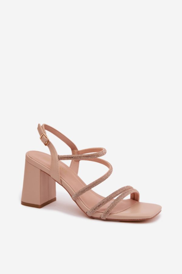 Beige Heel Sandals in Sandals & Flip-Flops For Women with Fabric, Footbed and Heel Height