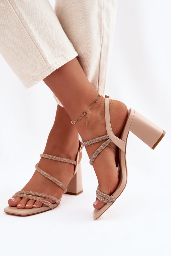 Beige Heel Sandals in Sandals & Flip-Flops For Women with Fabric, Footbed and Heel Height