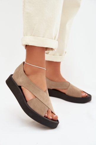 Beige Sandals.Fabric, Footbed and Platform Height