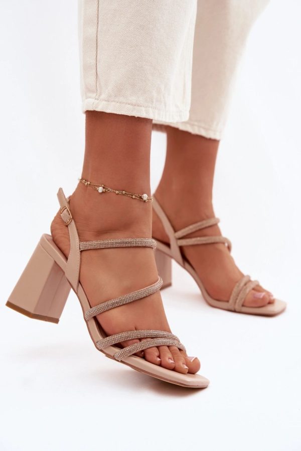 Beige Heel Sandals in Sandals & Flip-Flops For Women with Fabric, Footbed and Heel Height