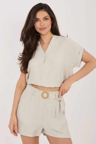 Beige Shorts in Shorts For Women, Crop Pants with Polyamide and Viscose