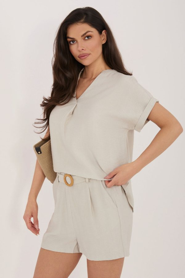 Beige Shorts in Shorts For Women, Crop Pants with Polyamide and Viscose