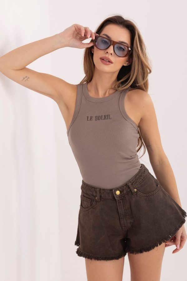 Beige Top in Undershirts / Tops with Cotton and Spandex