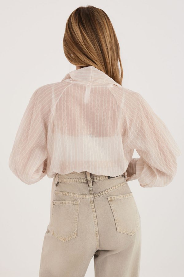 Beige Long Sleeve Shirt in Shirts For Women with Lyocel and Polyester