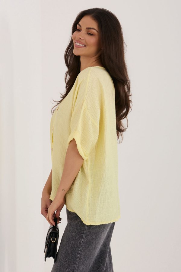 Yellow Short Sleeve Shirt in Shirts For Women with Nylon and Viscose